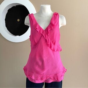 Isaac Mizrahi Pink Silk Ruffle Blouse – Size L, Elegant & Feminine